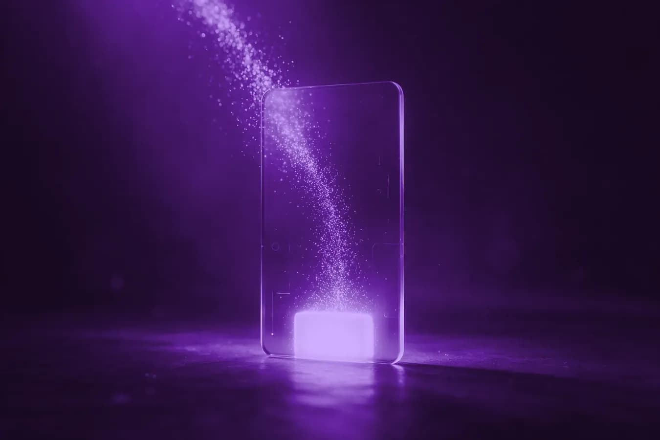 Painel de landing page com partículas de tráfego convergindo em um bloco sólido na base