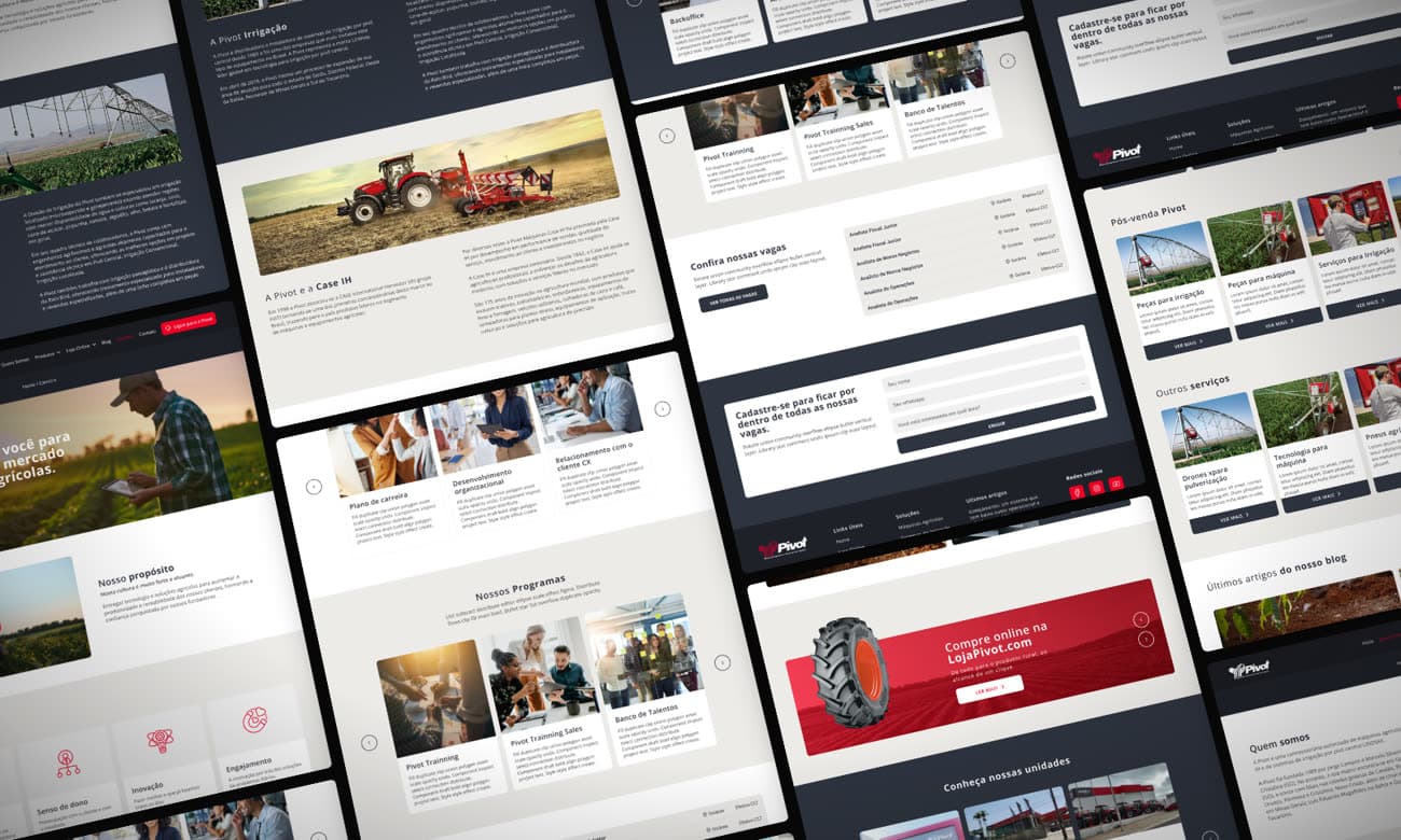 Telas do site que a Kemet desenvolveu para Grupo Pivot