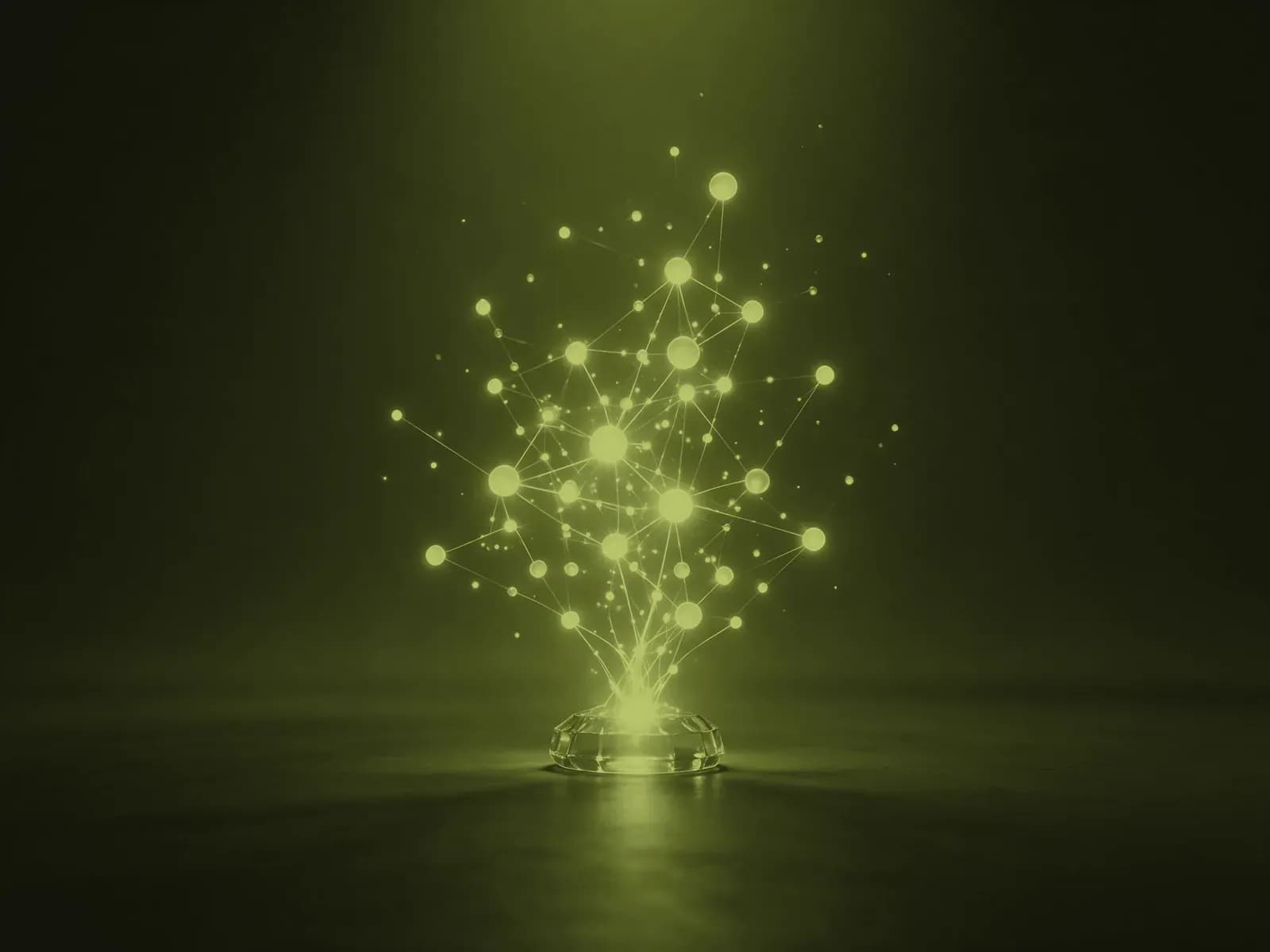 Rede luminosa de nós conectados crescendo de uma base, a autoridade orgânica na busca, em verde